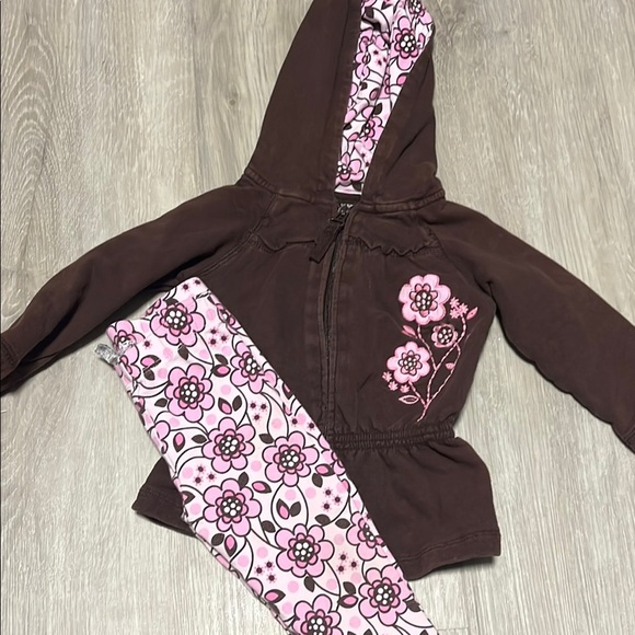 Brown and Pink Floral Hoodie and Leggings Set - Picture 1 of 1